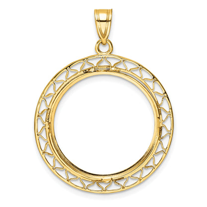 Wideband Distinguished Coin Jewelry 14k Polished and Diamond-cut Fancy Wire 22.0mm Prong Coin Bezel Pendant