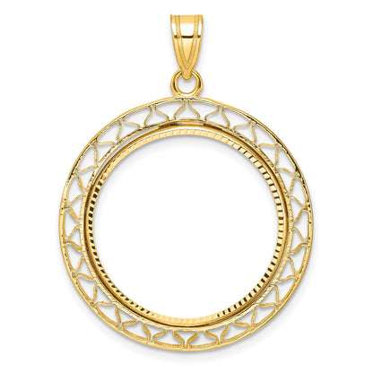 Wideband Distinguished Coin Jewelry 14k Polished and Diamond-cut Fancy Wire 22.0mm Prong Coin Bezel Pendant