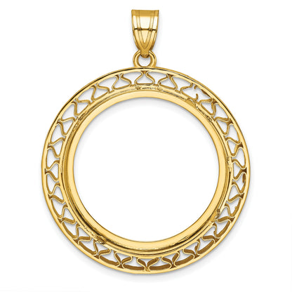 Wideband Distinguished Coin Jewelry 14k Polished and Diamond-cut Fancy Wire 27.0mm Prong Coin Bezel Pendant