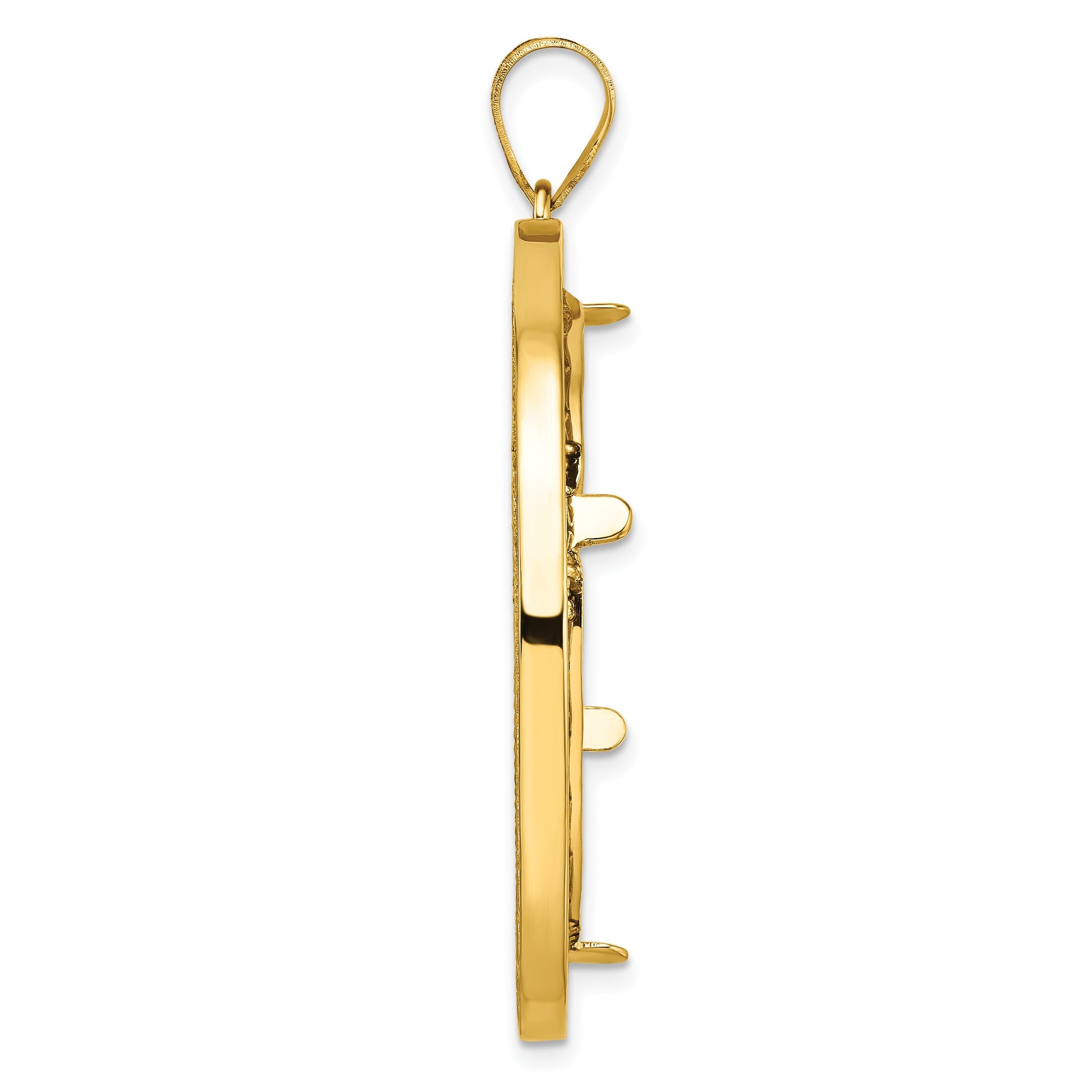 Wideband Distinguished Coin Jewelry 14k Polished and Diamond-cut Fancy Wire 32.7mm Prong Coin Bezel Pendant