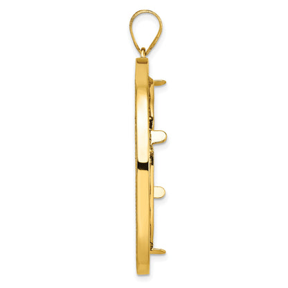 Wideband Distinguished Coin Jewelry 14k Polished and Diamond-cut Fancy Wire 32.7mm Prong Coin Bezel Pendant
