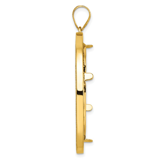 Wideband Distinguished Coin Jewelry 14k Polished and Diamond-cut Fancy Wire 32.7mm Prong Coin Bezel Pendant