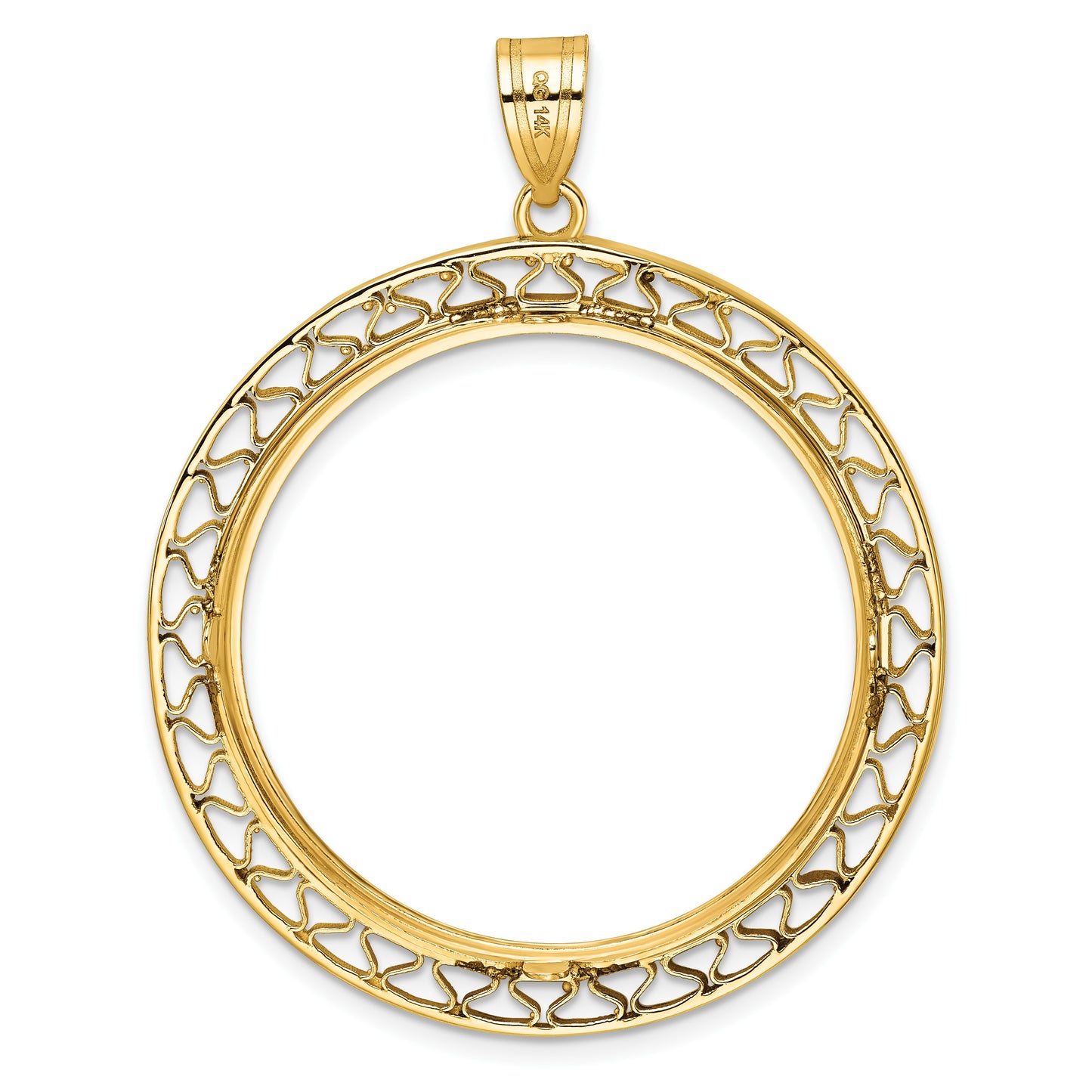Wideband Distinguished Coin Jewelry 14k Polished and Diamond-cut Fancy Wire 32.7mm Prong Coin Bezel Pendant