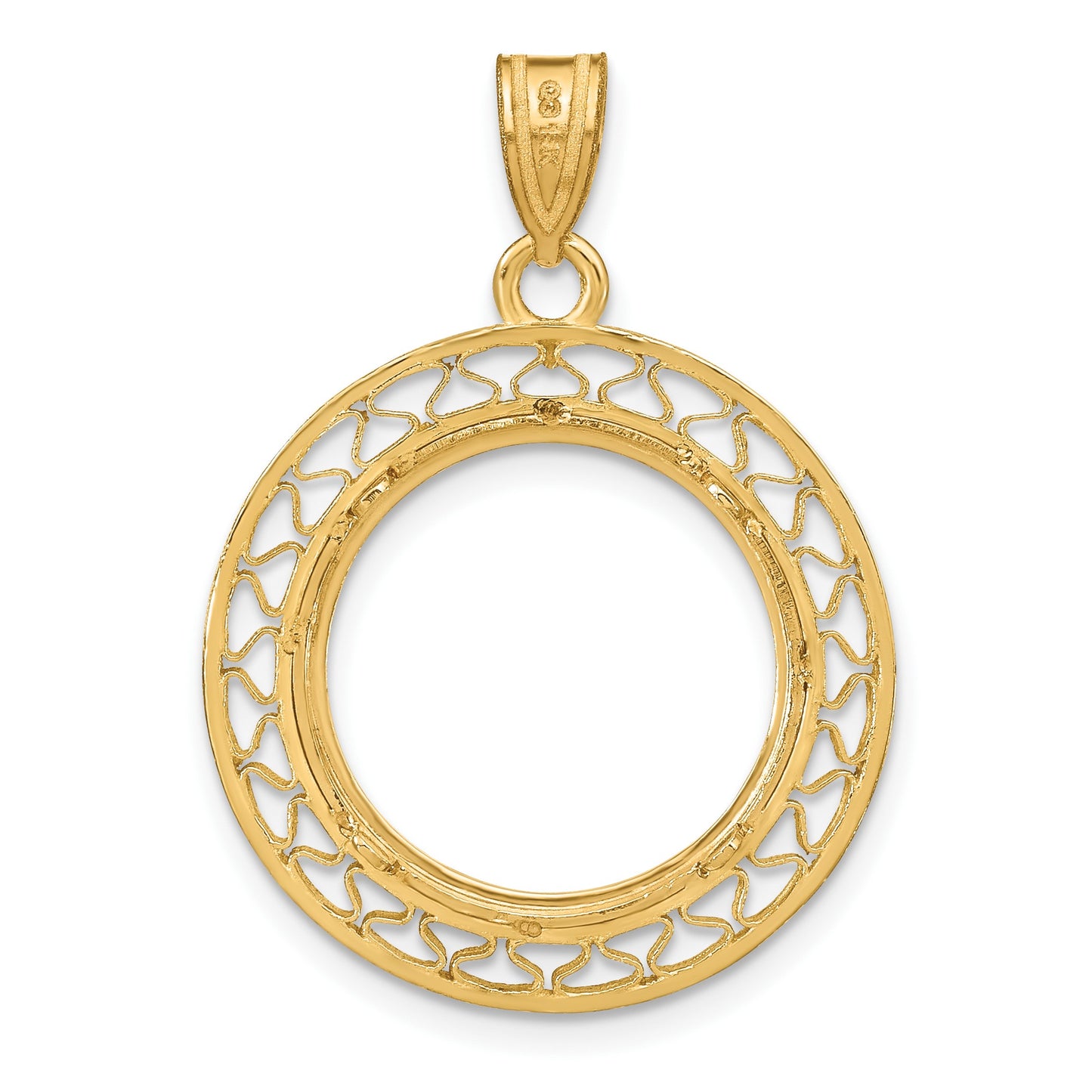 Wideband Distinguished Coin Jewelry 14k Polished Fancy Wire 16.5mm Prong Coin Bezel Pendant