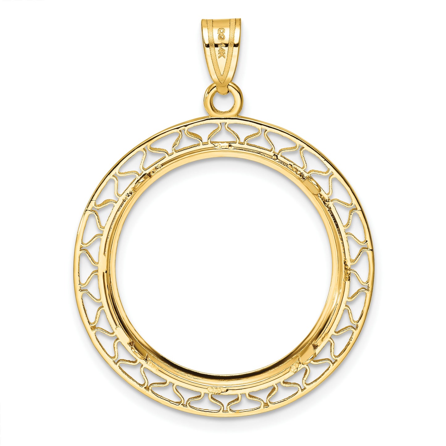 Wideband Distinguished Coin Jewelry 14k Polished Fancy Wire 22.0mm Prong Coin Bezel Pendant