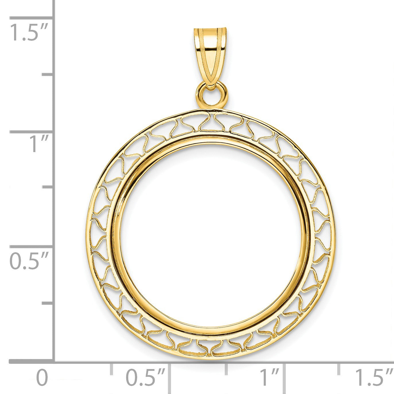 Wideband Distinguished Coin Jewelry 14k Polished Fancy Wire 22.0mm Prong Coin Bezel Pendant