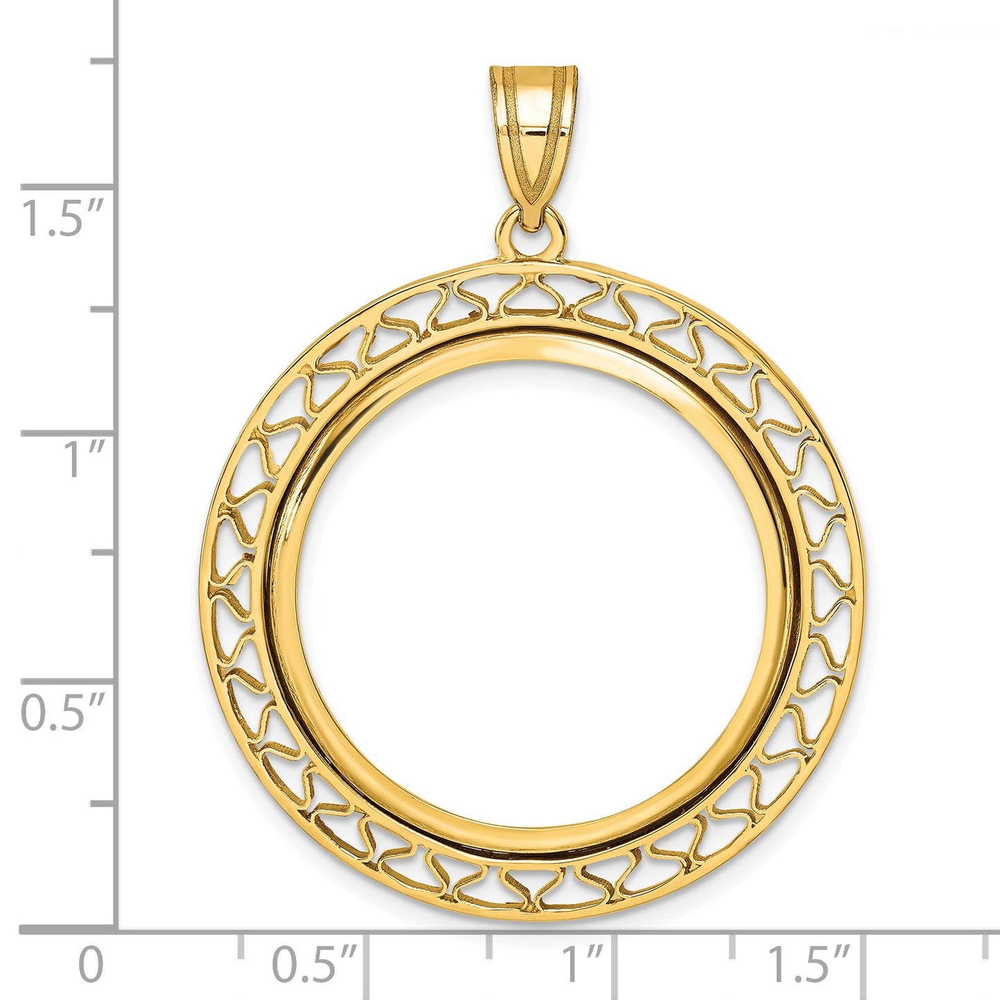 Wideband Distinguished Coin Jewelry 14k Polished Fancy Wire 27.0mm Prong Coin Bezel Pendant