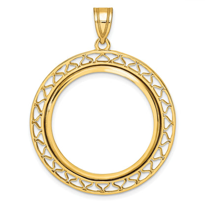 Wideband Distinguished Coin Jewelry 14k Polished Fancy Wire 27.0mm Prong Coin Bezel Pendant