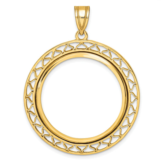 Wideband Distinguished Coin Jewelry 14k Polished Fancy Wire 27.0mm Prong Coin Bezel Pendant