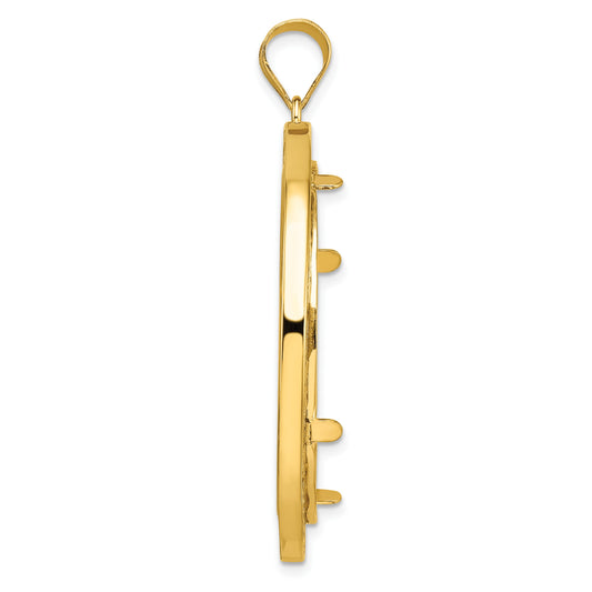 Wideband Distinguished Coin Jewelry 14k Polished Fancy Wire 32.7mm Prong Coin Bezel Pendant