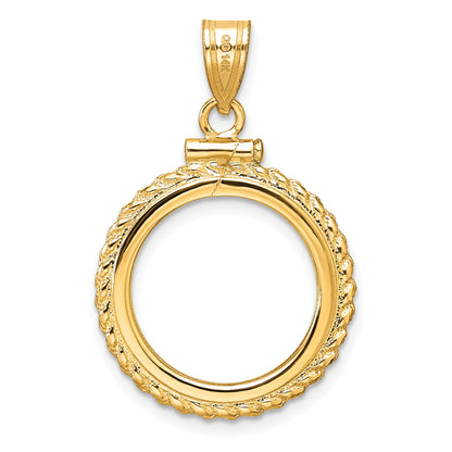 Wideband Distinguished Coin Jewelry 14k Polished and Diamond-cut Casted Rope 16.5mm x 1.35mm Screw Top Coin Bezel Pendant