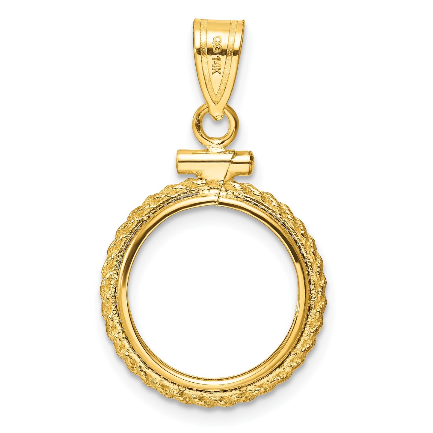 Wideband Distinguished Coin Jewelry 14k Polished Casted Rope 14.0mm x 1.1mm Screw Top Coin Bezel Pendant