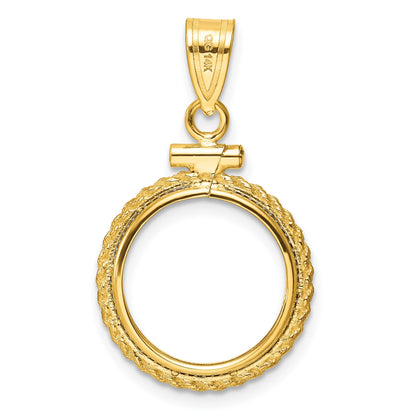 Wideband Distinguished Coin Jewelry 14k Polished Casted Rope 14.0mm x 1.1mm Screw Top Coin Bezel Pendant