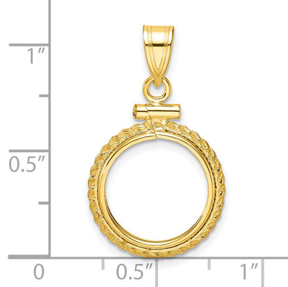 Wideband Distinguished Coin Jewelry 14k Polished Casted Rope 14.0mm x 1.1mm Screw Top Coin Bezel Pendant