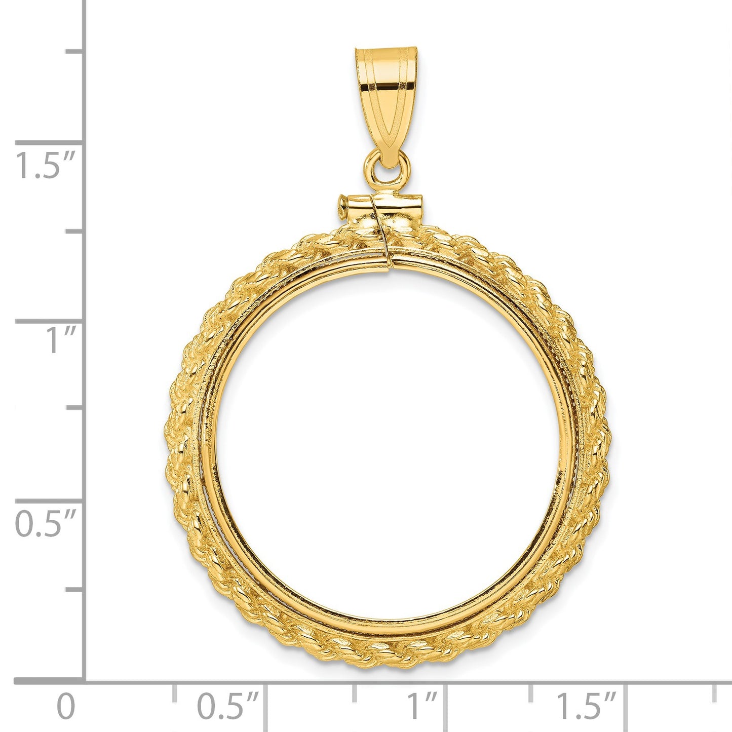 Wideband Distinguished Coin Jewelry 14k Polished Casted Rope 27.0mm x 2.35mm Screw Top Coin Bezel Pendant