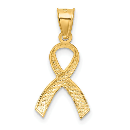 14k Diamond-cut Awareness Ribbon Pendant