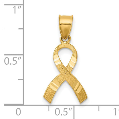 14k Diamond-cut Awareness Ribbon Pendant
