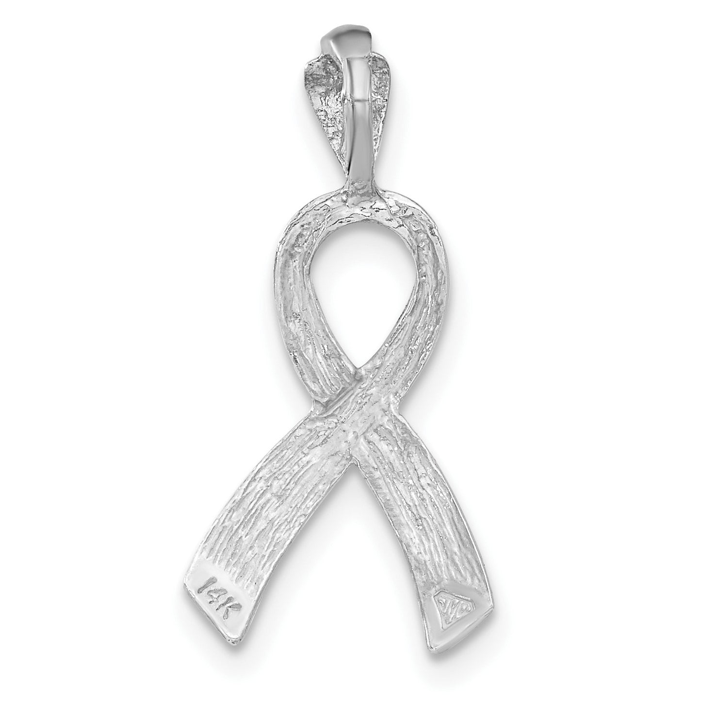 14k White Gold Diamond-cut Awareness Ribbon Pendant