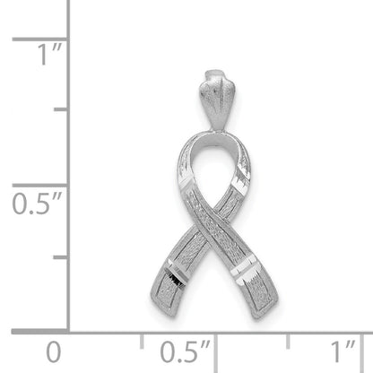14k White Gold Diamond-cut Awareness Ribbon Pendant