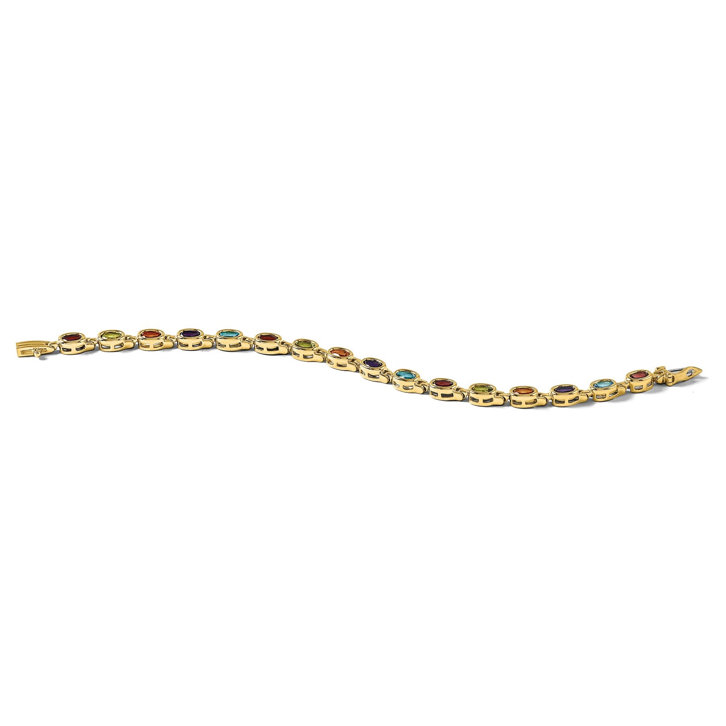 14k Complete Oval Garnet/Peridot/Citrine/Amethyst/Sky Blue Topaz Bezel-set 7 inch Rainbow Bracelet