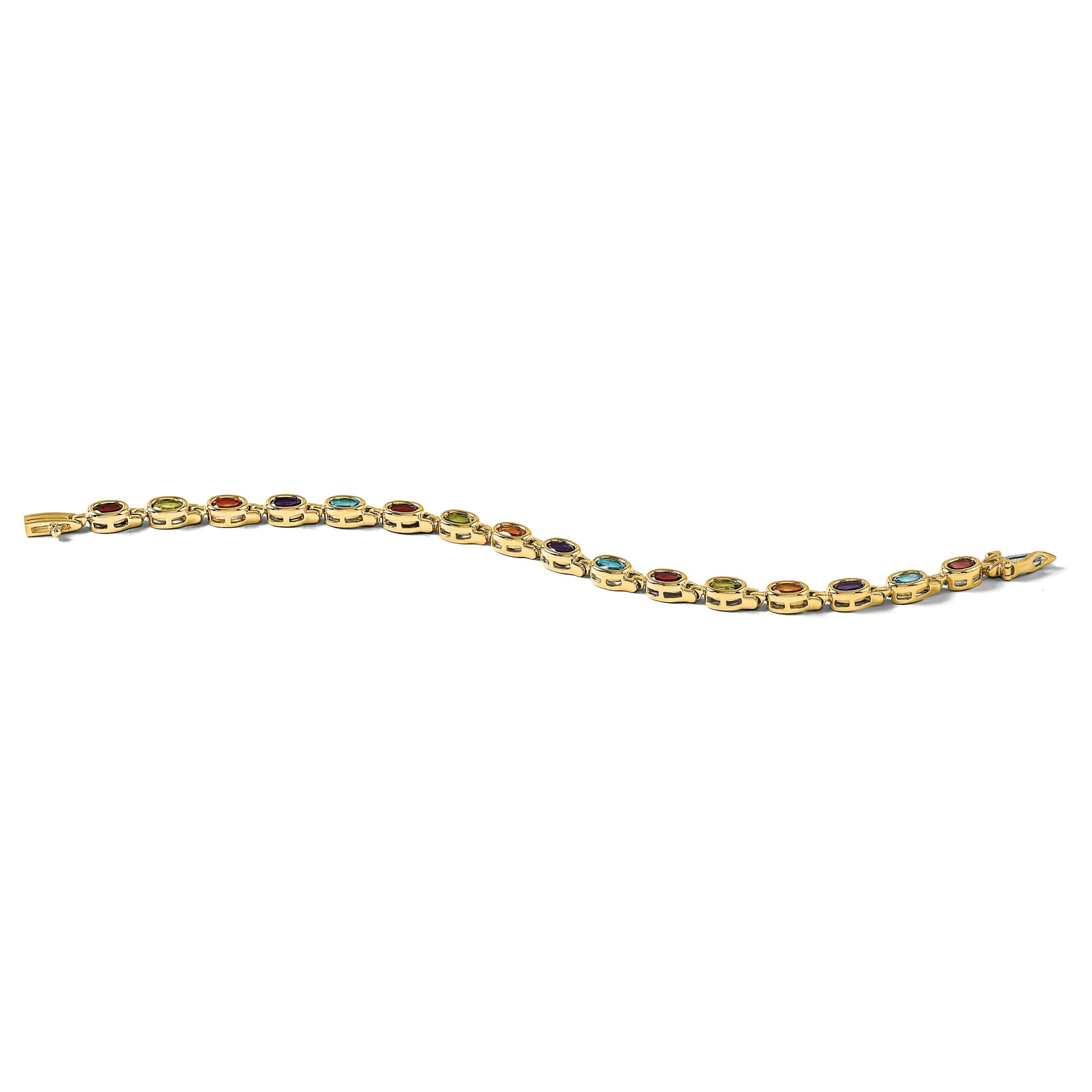 14k Complete Oval Garnet/Peridot/Citrine/Amethyst/Sky Blue Topaz Bezel-set 7 inch Rainbow Bracelet