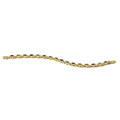 14k Complete Oval Garnet/Peridot/Citrine/Amethyst/Sky Blue Topaz Bezel-set 7 inch Rainbow Bracelet