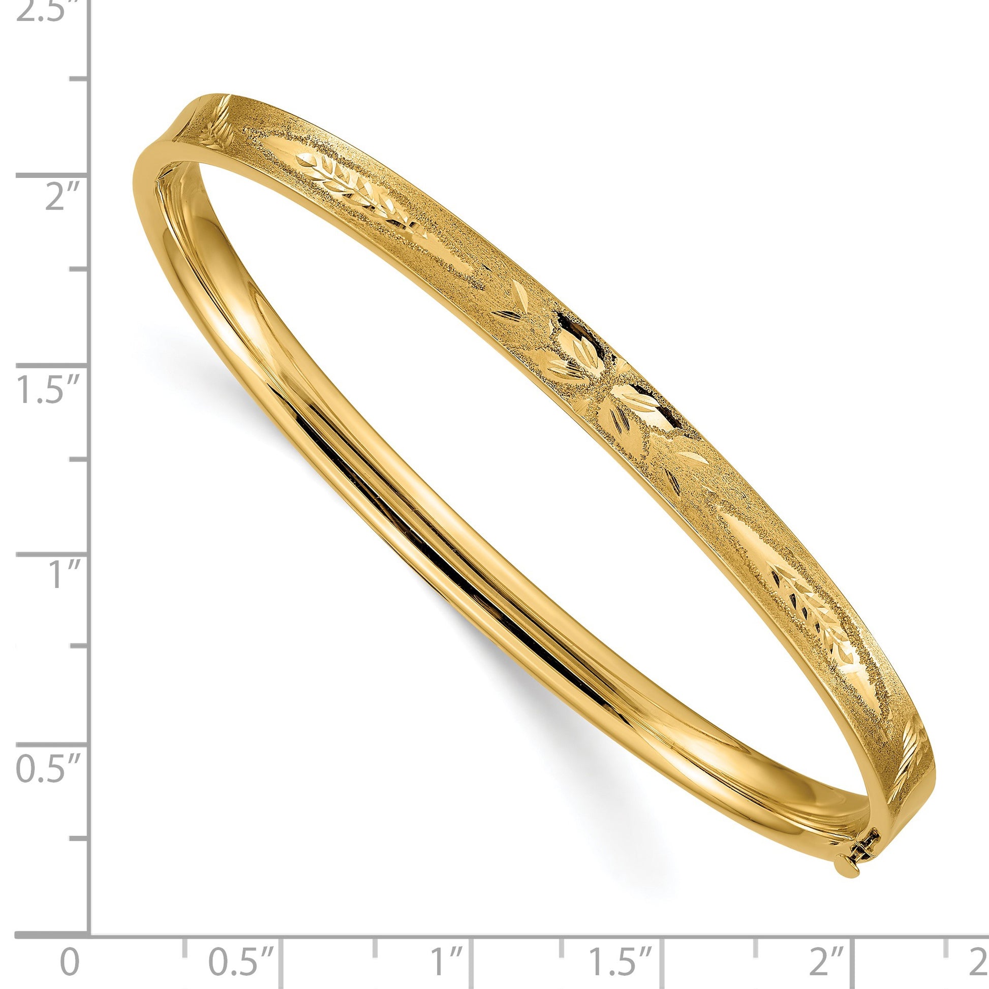 14k 3/16 Diamond-cut Concave 5.00mm Hinged Oval Bangle Bracelet