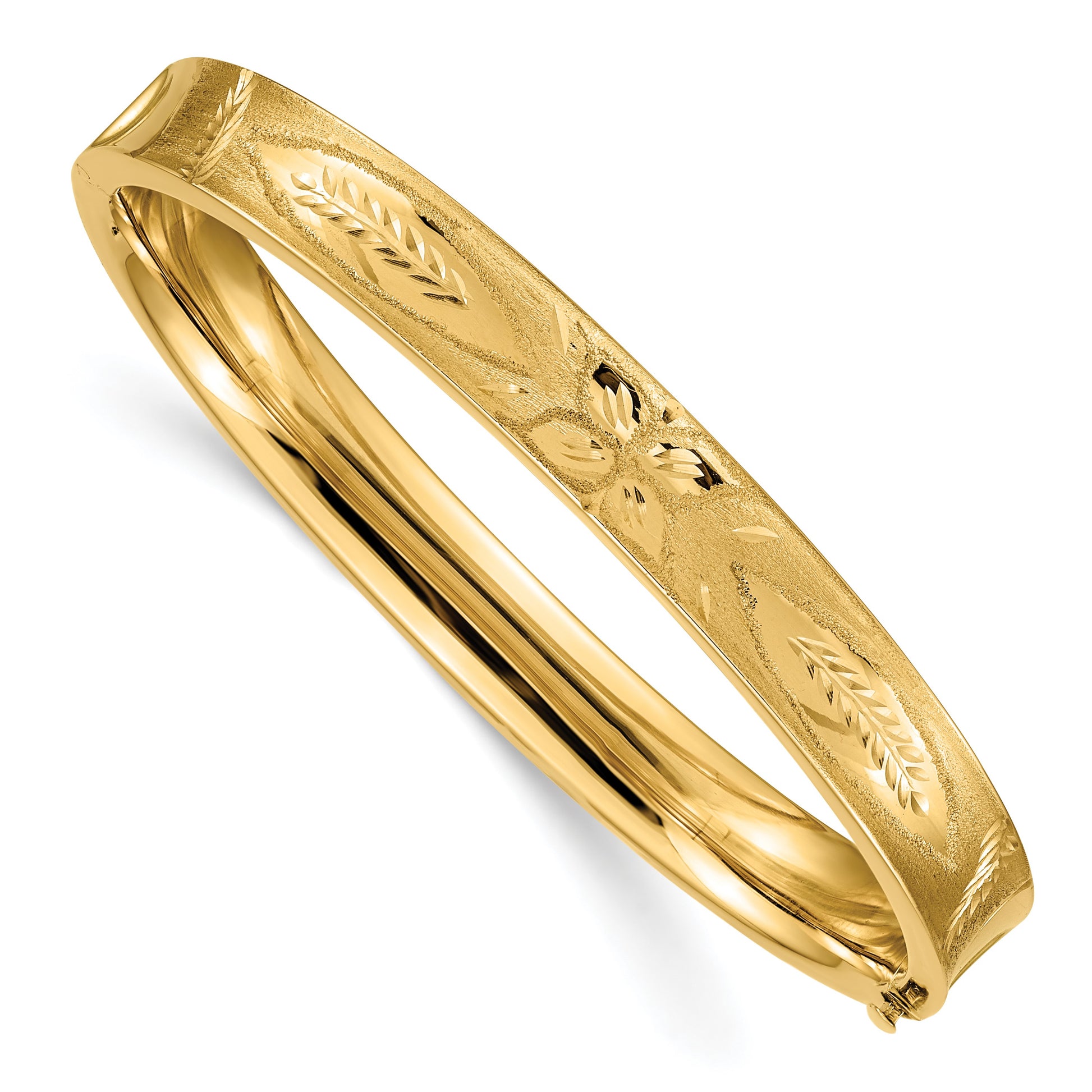 14k 5/16 Diamond-cut Concave 8.00mm Hinged Oval Bangle Bracelet