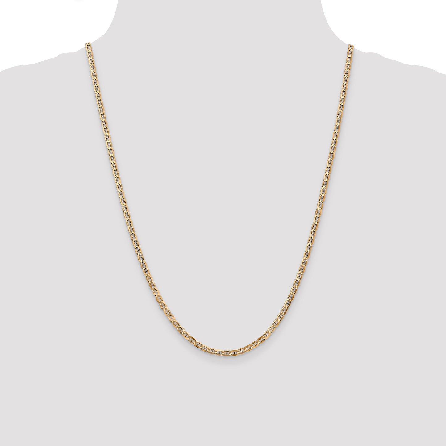 14K 24 inch 3mm Concave Anchor with Lobster Clasp Chain