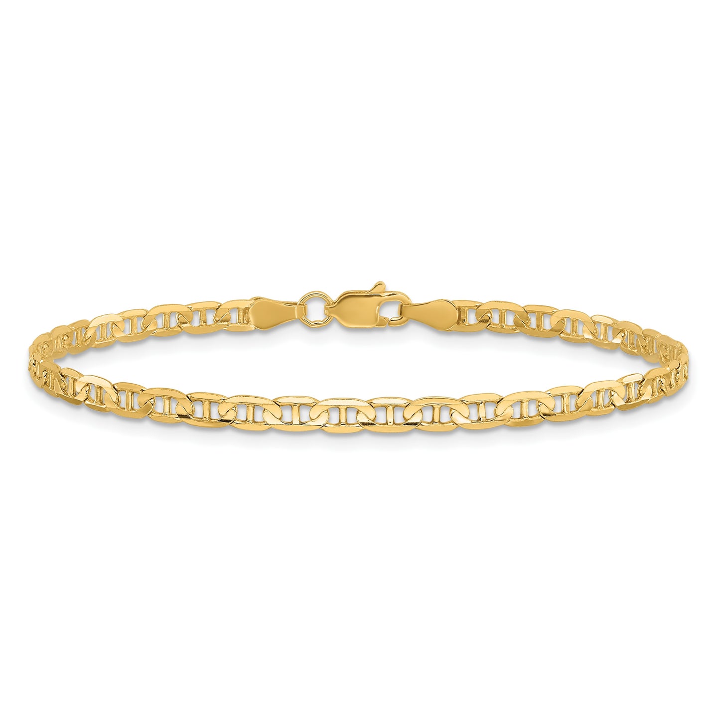 14K 8 inch 3mm Concave Anchor with Lobster Clasp Bracelet