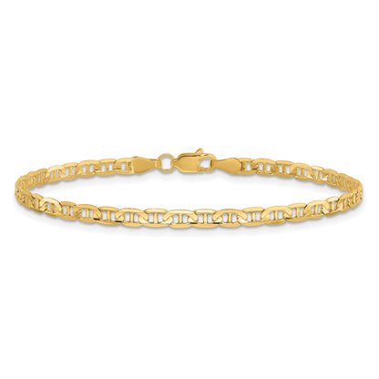14K 8 inch 3mm Concave Anchor with Lobster Clasp Bracelet