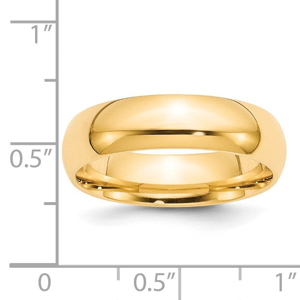 14k Yellow Gold 6mm Standard Weight Comfort Fit Wedding Band Size 5
