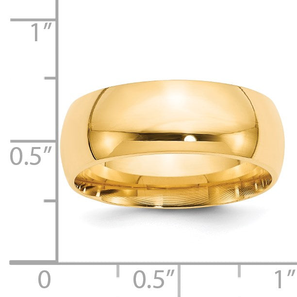 14k Yellow Gold 8mm Standard Weight Comfort Fit Wedding Band Size 7
