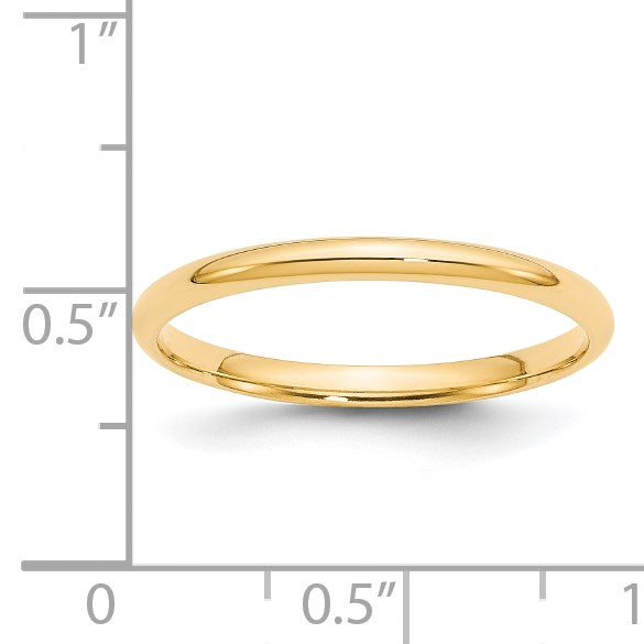 14k Yellow Gold 2mm Lightweight Comfort Fit Wedding Band Size 7