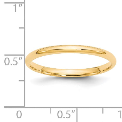 14k Yellow Gold 2mm Lightweight Comfort Fit Wedding Band Size 10