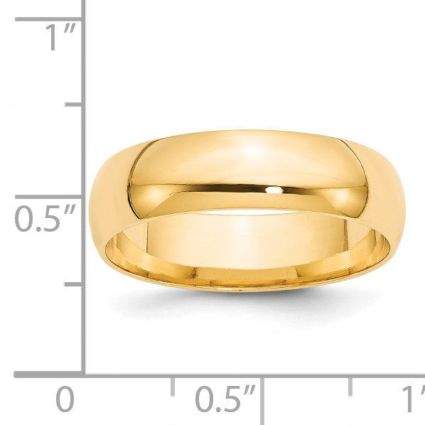 14k Yellow Gold 6mm Lightweight Comfort Fit Wedding Band Size 9.5