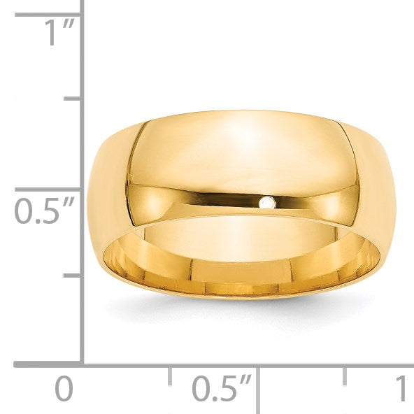 14k Yellow Gold 8mm Lightweight Comfort Fit Wedding Band Size 7.5