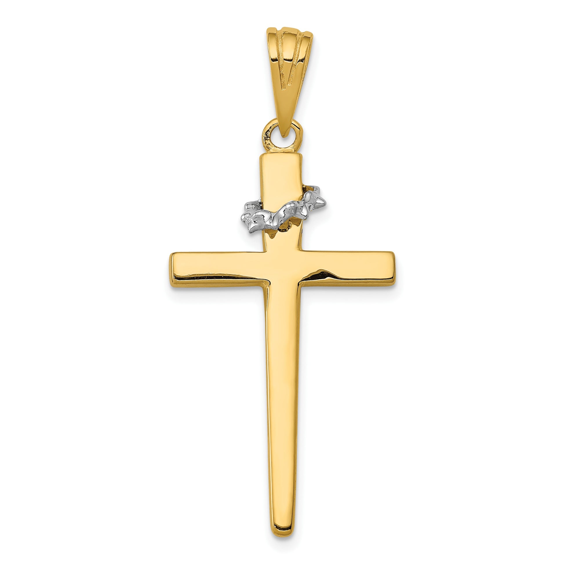 14K Two-Tone Cross with Crown of Thorns Pendant