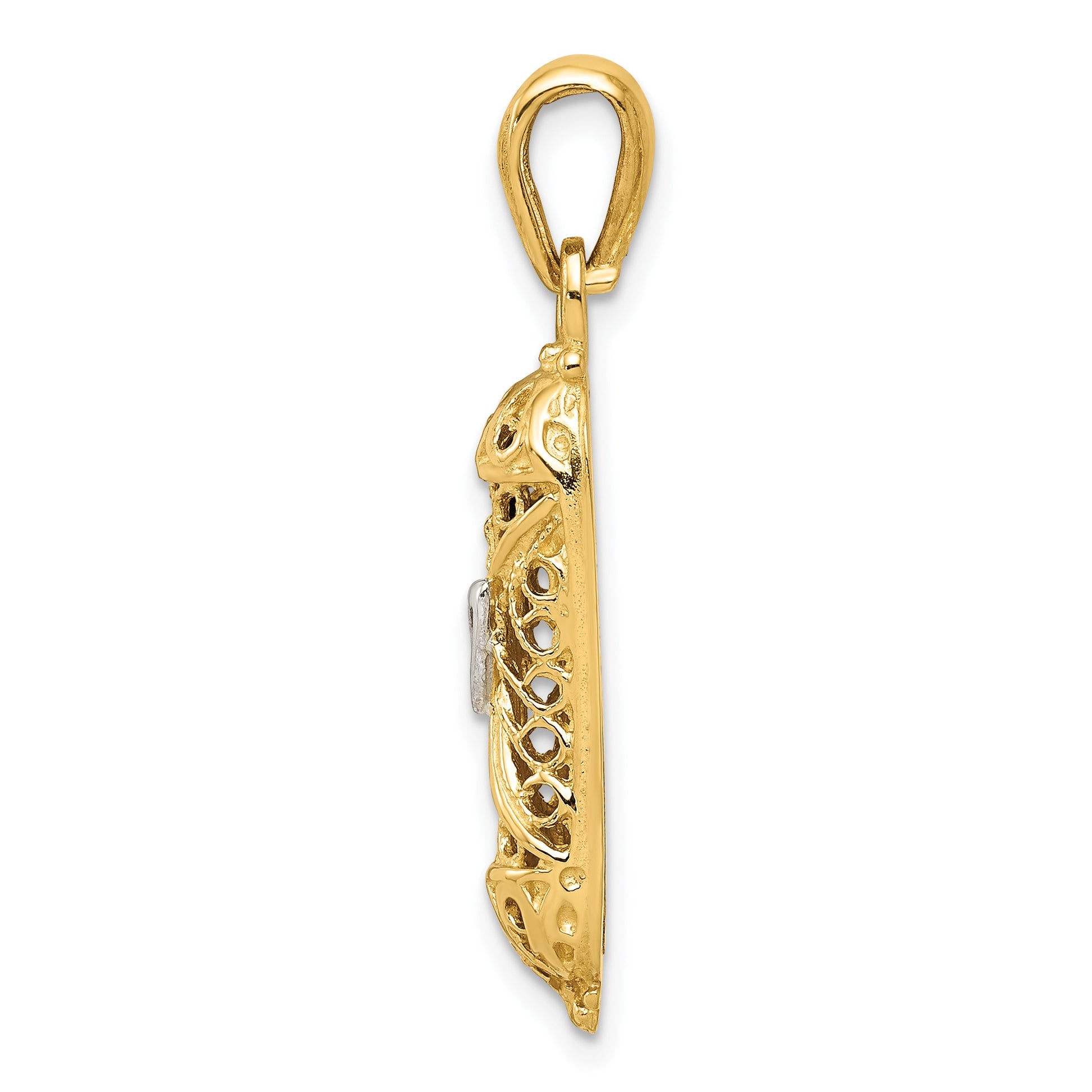 14K and White Rhodium Mezuzah with Shin Charm
