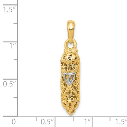 14K and White Rhodium Mezuzah with Shin Charm