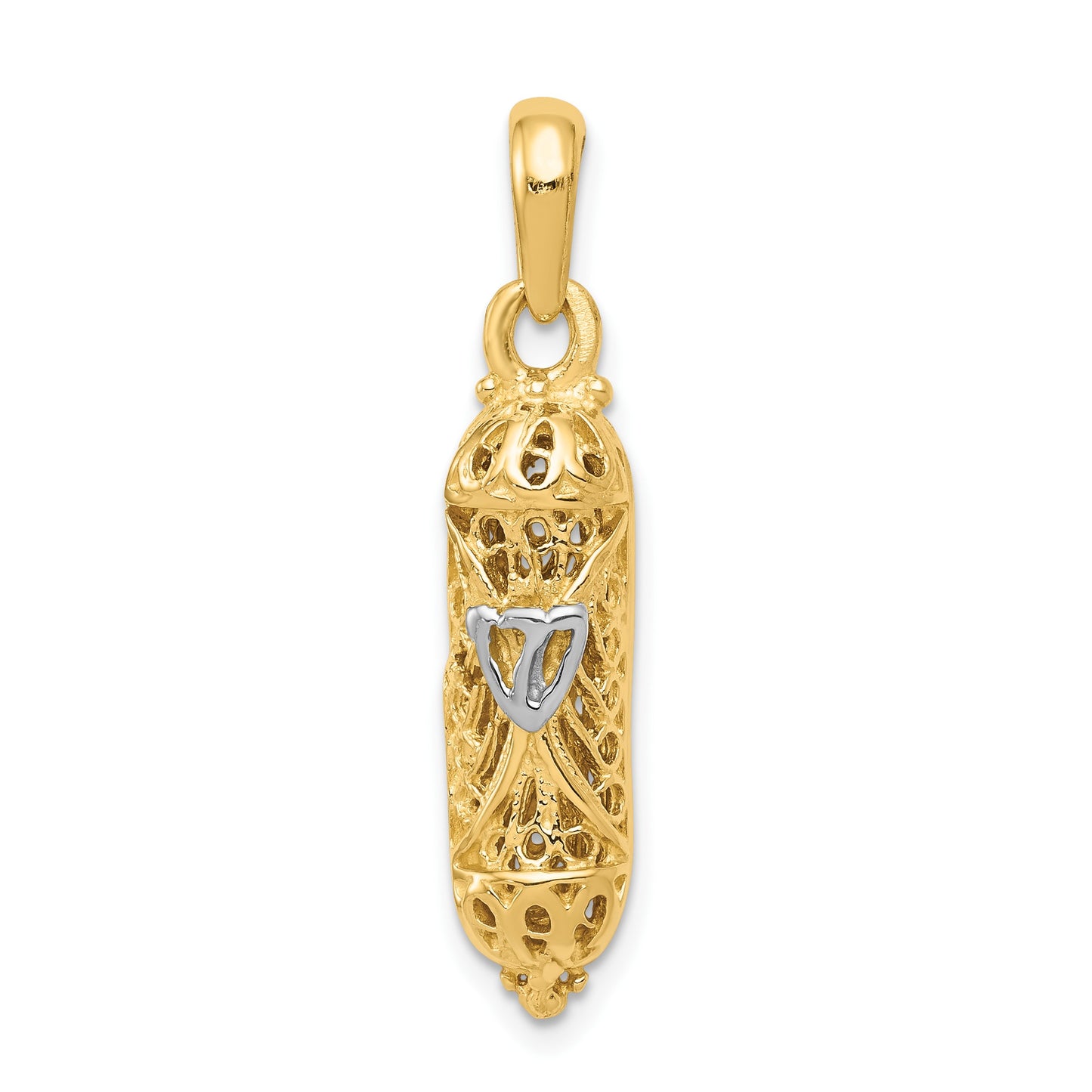 14K and White Rhodium Mezuzah with Shin Charm