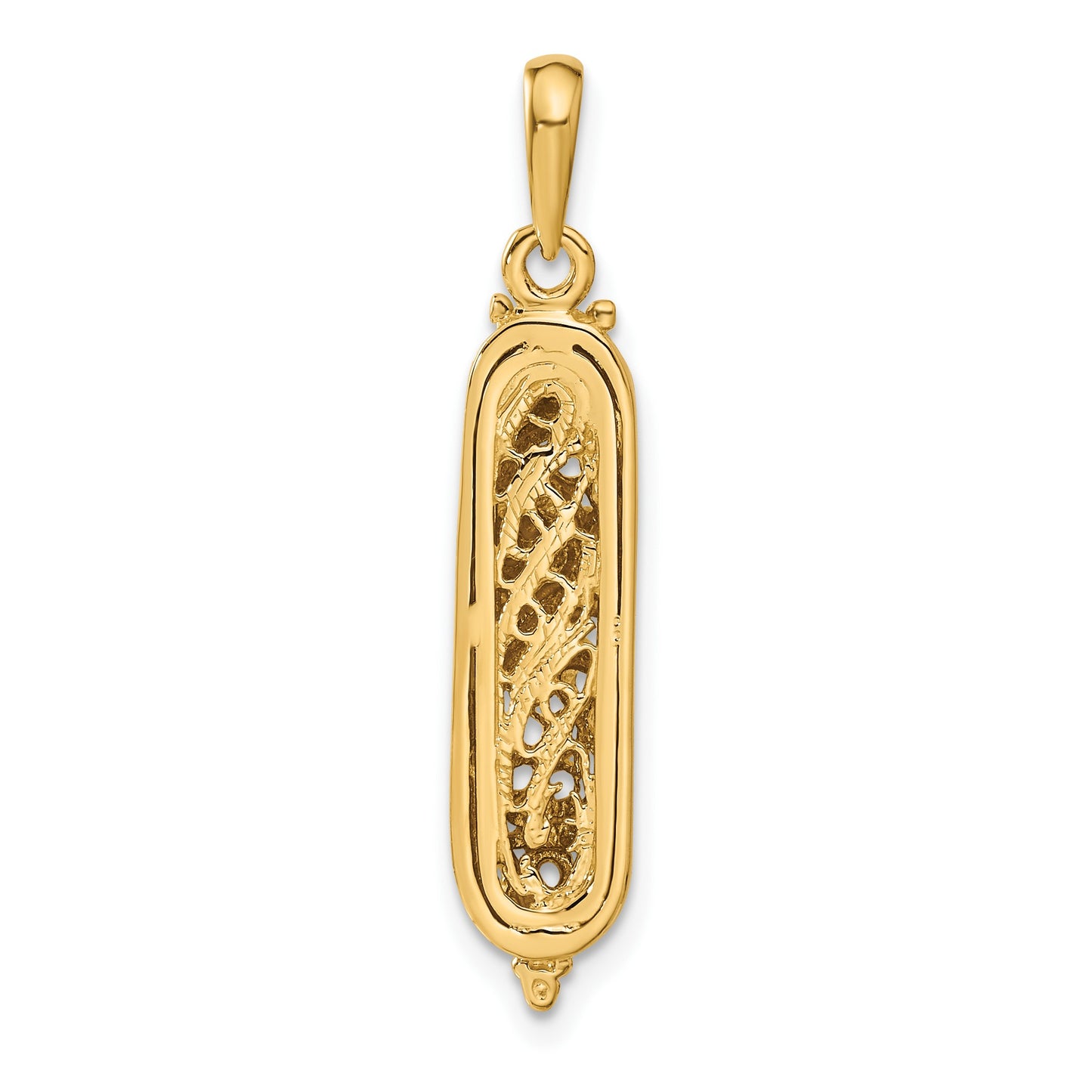 14K and White Rhodium 3-D Mezuzah with Shin Charm