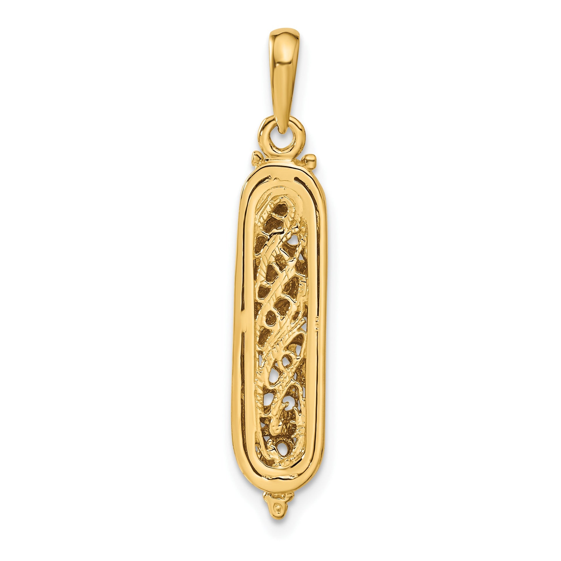 14K and White Rhodium 3-D Mezuzah with Shin Charm