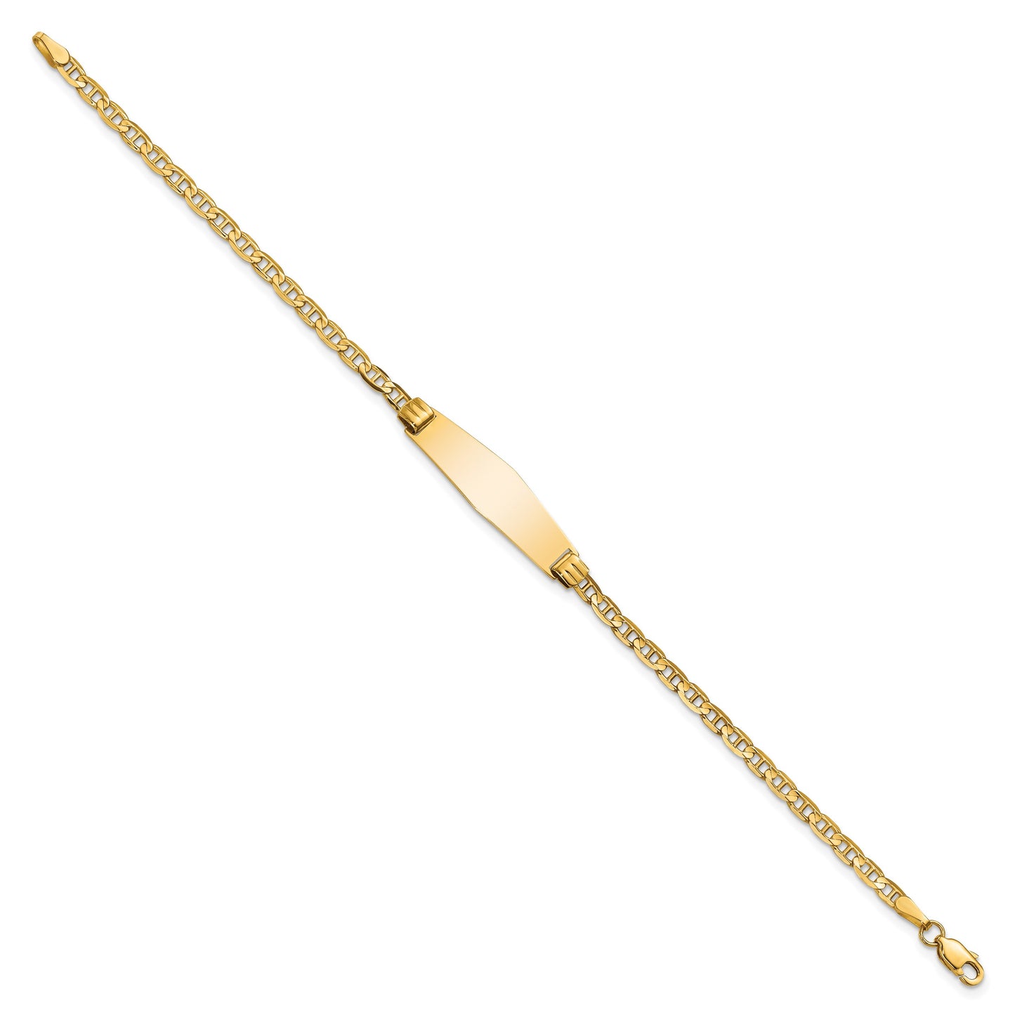 14k Polished Solid Chain/Solid Plate Anchor Link Soft Diamond Shape 24.5x7.5mm Plate 7 inch ID Bracelet