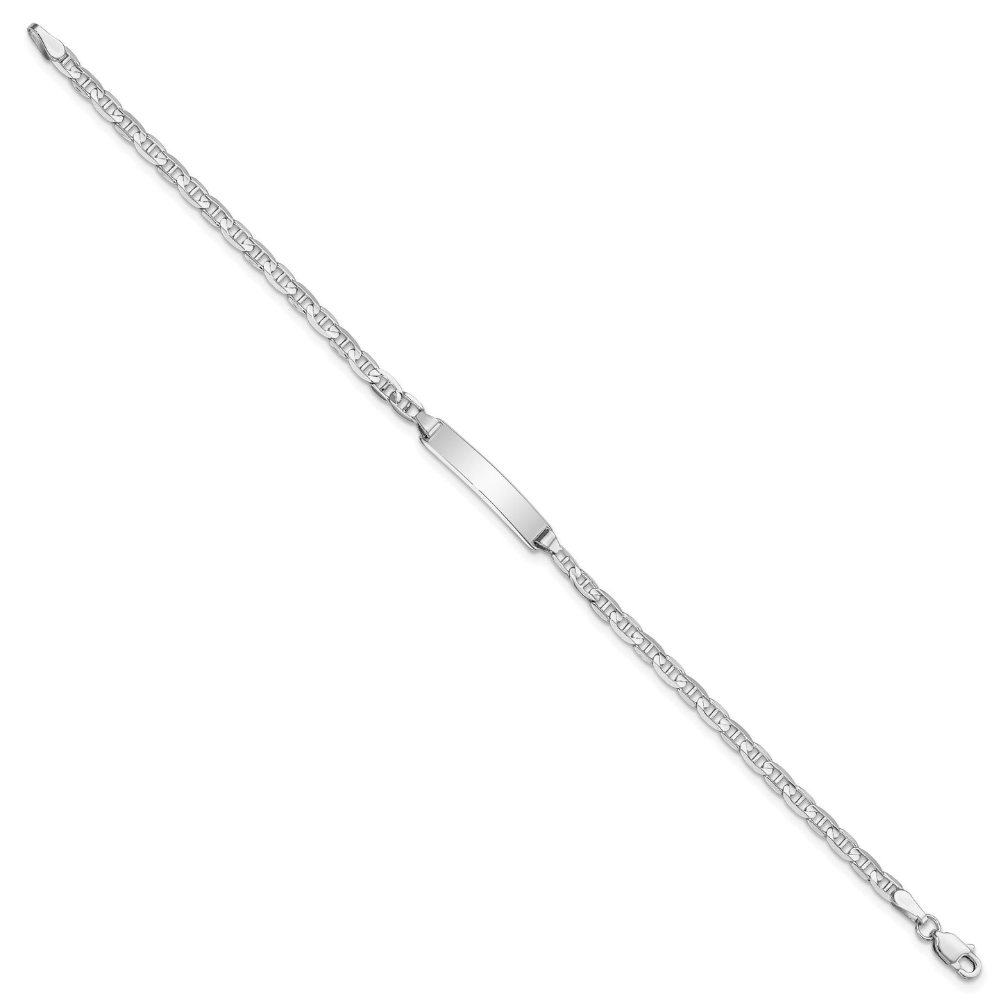 14k White Gold Polished Solid Chain/Solid Plate Anchor Link 19.5x5mm Plate 7 inch ID Bracelet