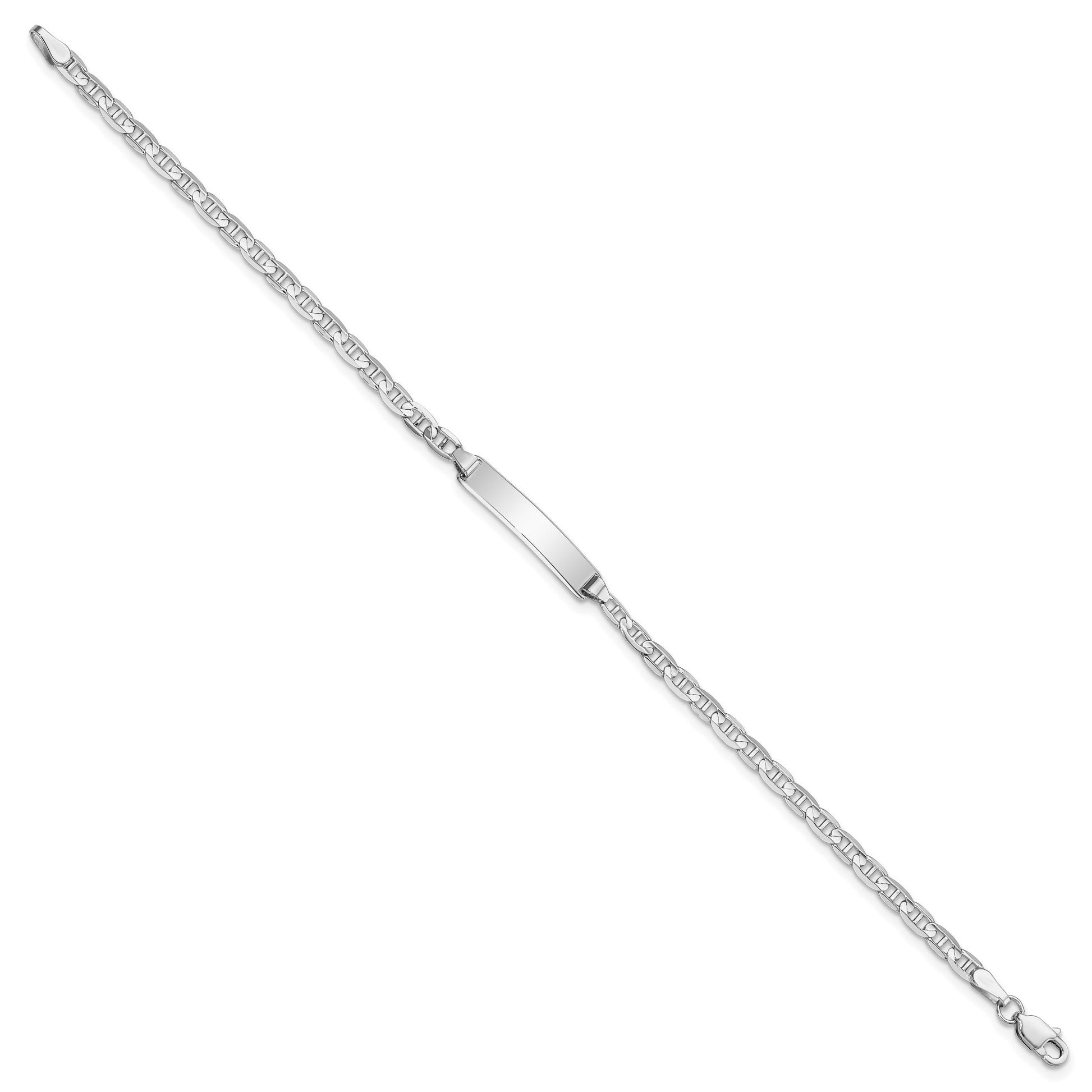14k White Gold Polished Solid Chain/Solid Plate Anchor Link 19.5x5mm Plate 7 inch ID Bracelet