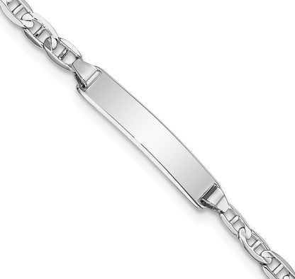 14k White Gold Polished Solid Chain/Solid Plate Anchor Link 19.5x5mm Plate 7 inch ID Bracelet