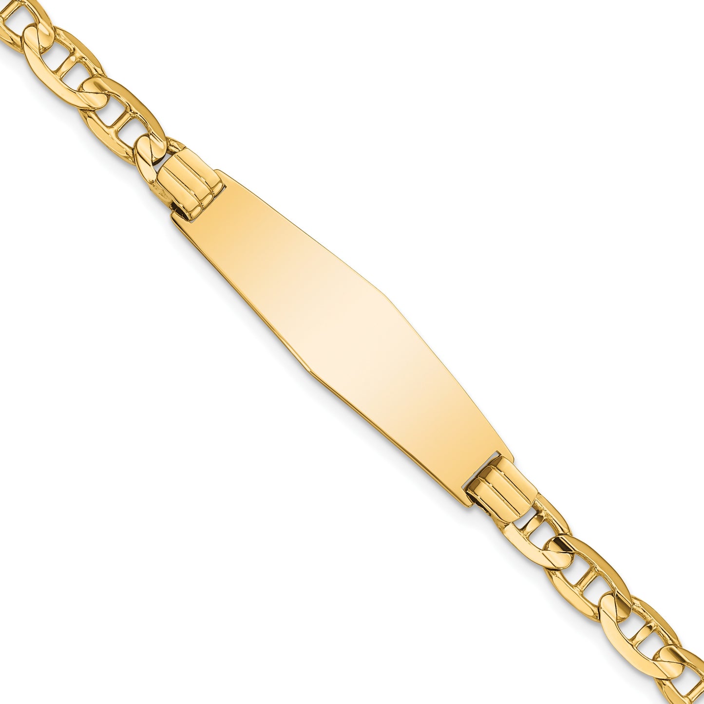 14k Polished Solid Chain/Solid Plate Anchor Link Soft Diamond Shape 33x9.8mm Plate 8 inch ID Bracelet