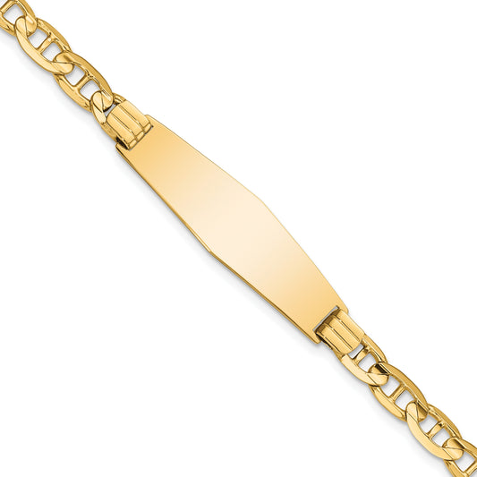 14k Polished Solid Chain/Solid Plate Anchor Link Soft Diamond Shape 33x9.8mm Plate 8 inch ID Bracelet