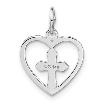 14k White Gold Cut-out Cross in Heart Charm